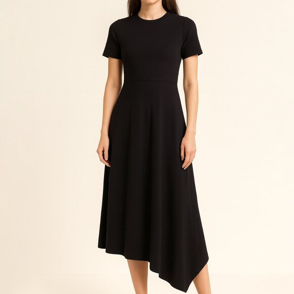 Club Monaco Asymmetric Hem Midi T-Shirt Dress Black Size XS - Picture 1 of 4
